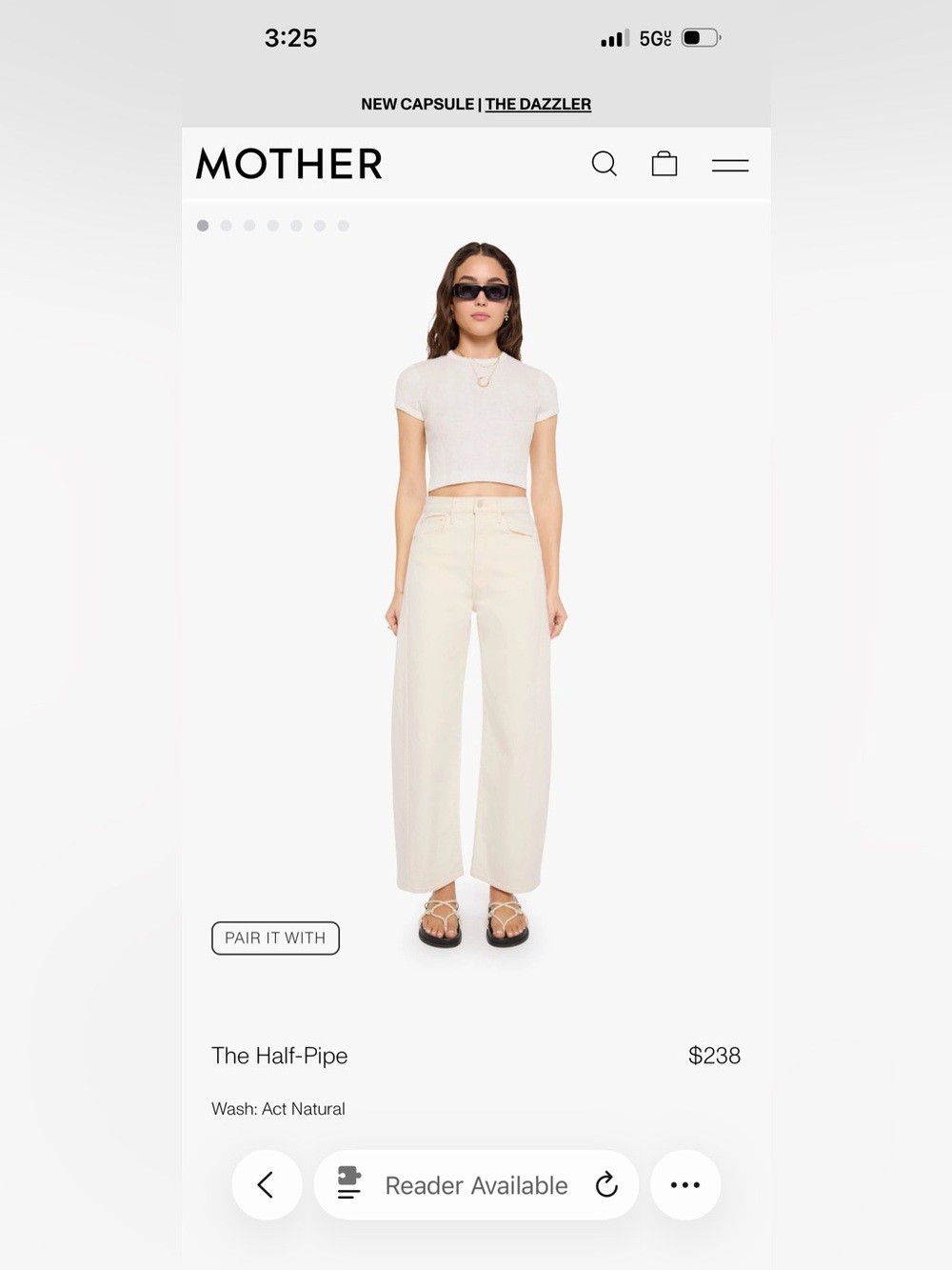 MOTHER Wide-Leg High-Rise Jeans in Cream